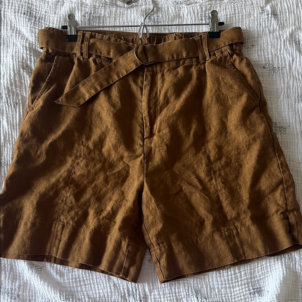 100% linen Soft Surroundings Brown Belted Shorts Women Medium